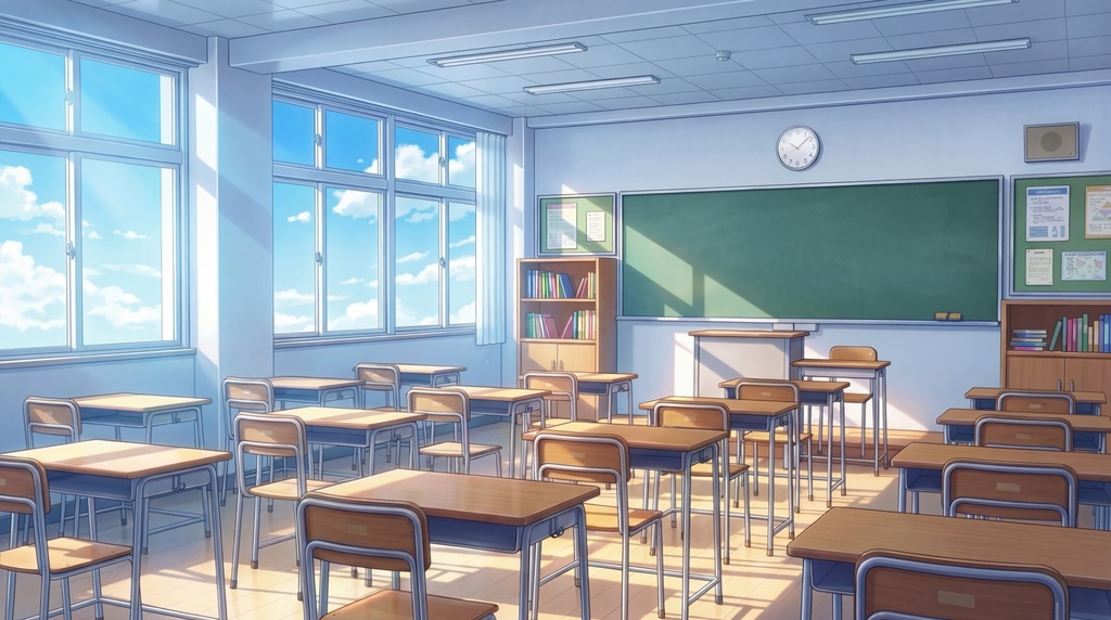 【無料お試し】アニメ風の教室（昼）/ 背景素材