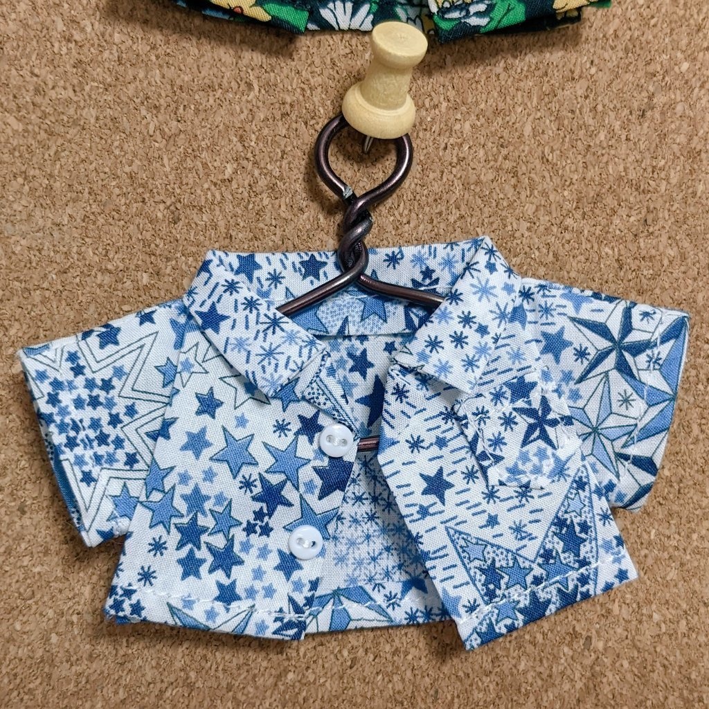 開襟柄シャツ③ブルー