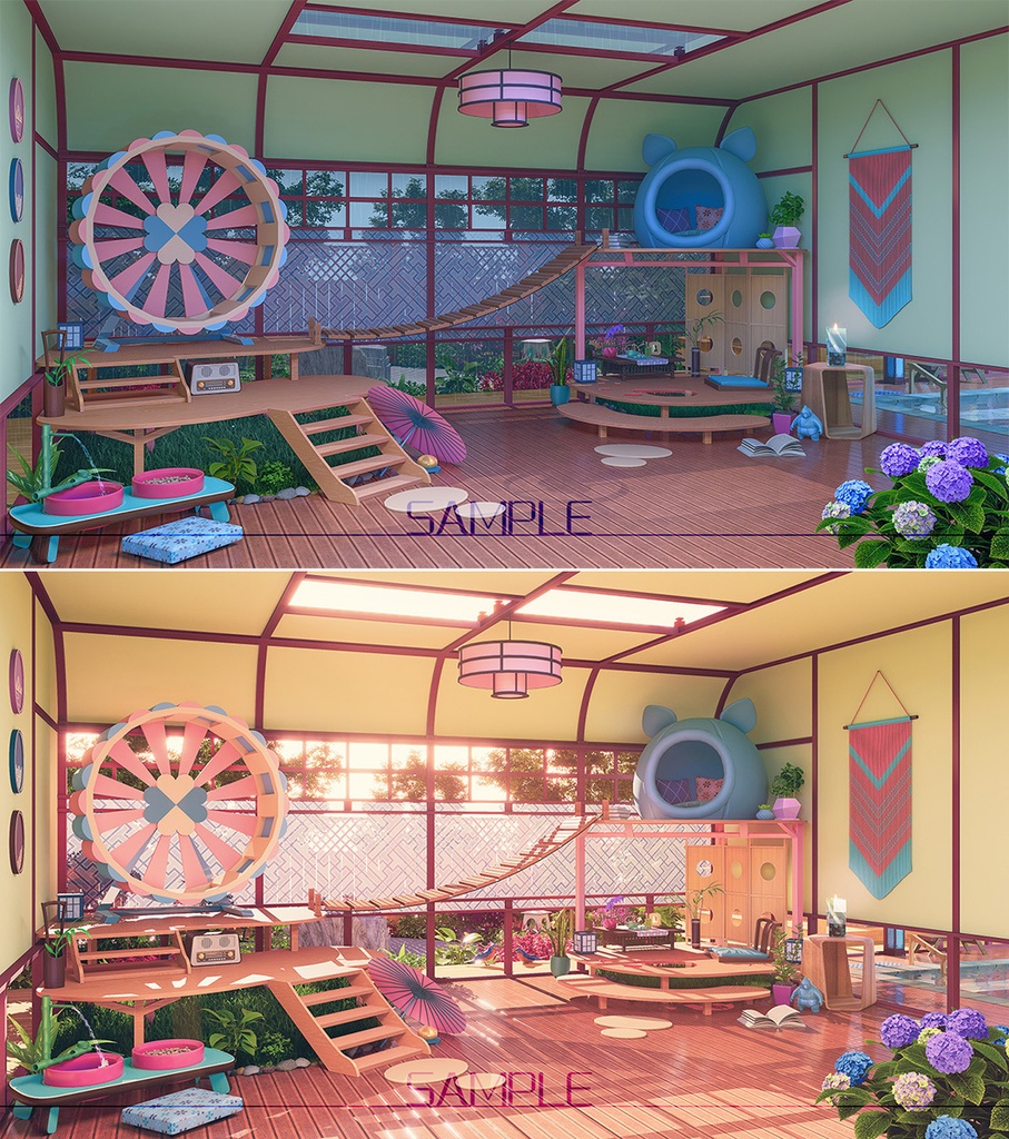 動く背景素材:小動物の和室【Vtuber向け】