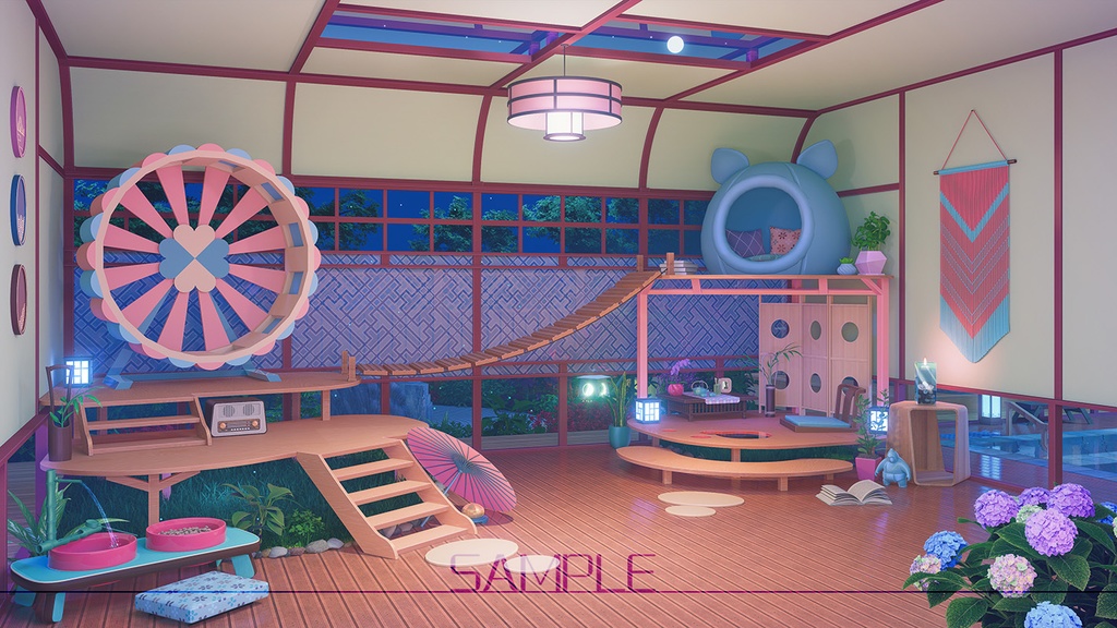 動く背景素材:小動物の和室【Vtuber向け】