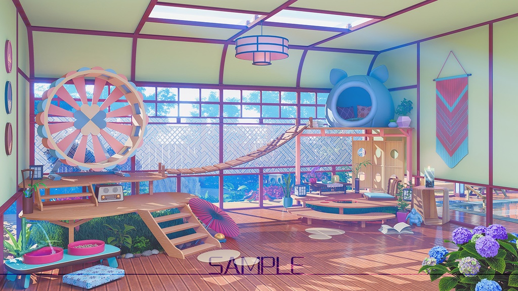 動く背景素材:小動物の和室【Vtuber向け】