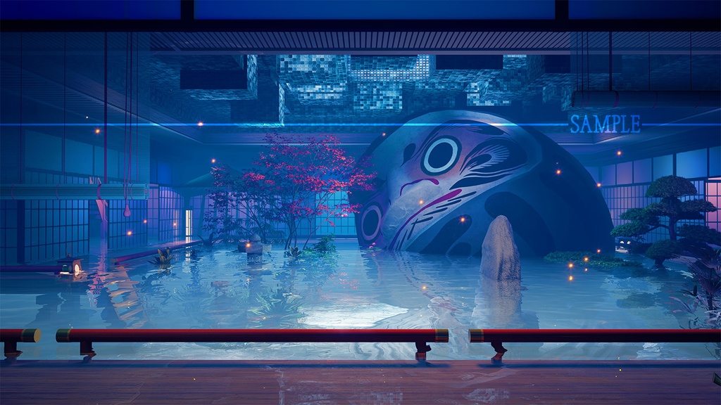 動く背景素材:水浸しの和風の庭【Vtuber向け】