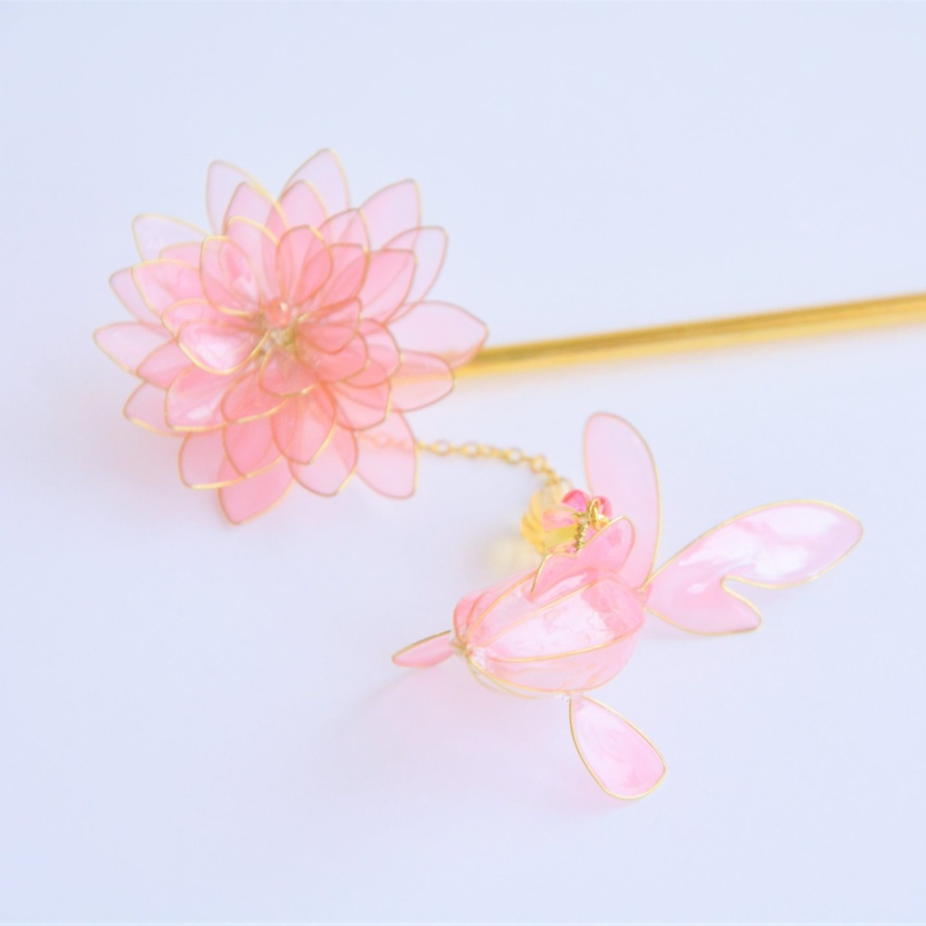 金魚と華の簪　桃