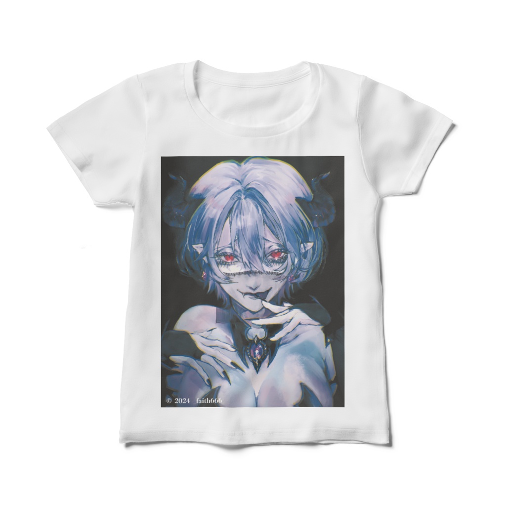 にゃこさま　絵画ver　レディース用　M,L展開　白Tシャツ
