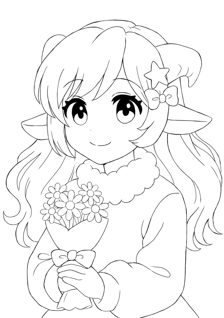 【塗り絵線画】けもみみちゃん 塗り絵線画セット(DL版)|4点セット