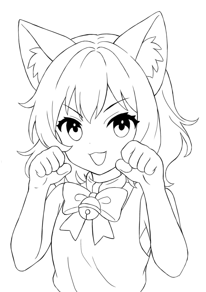 【塗り絵線画】けもみみちゃん 塗り絵線画セット(DL版)|4点セット