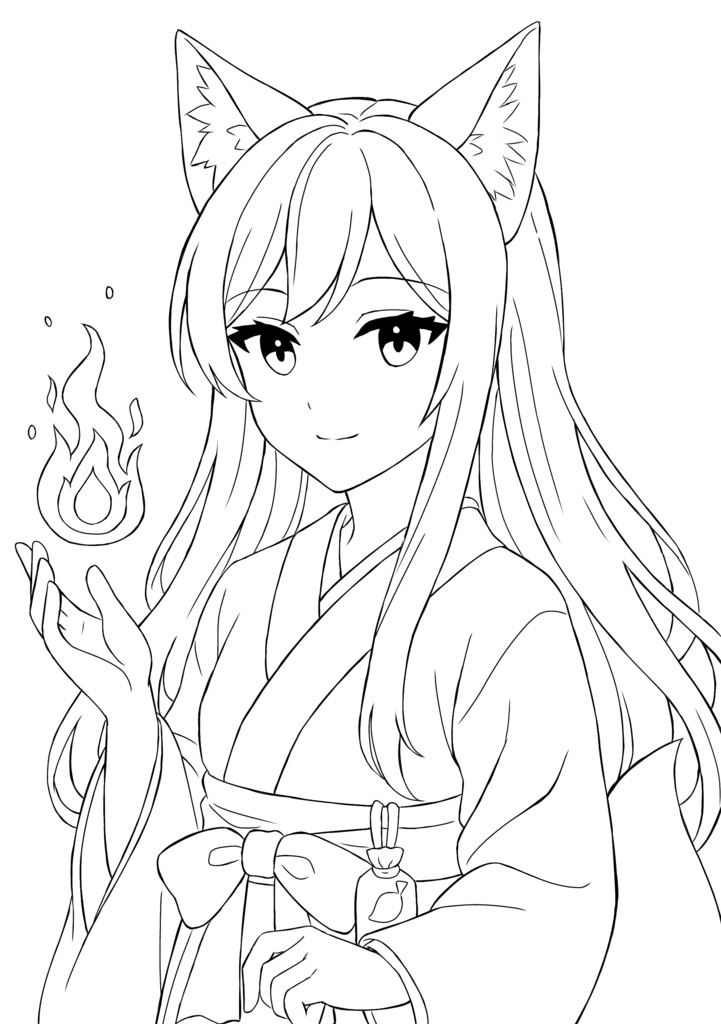 【塗り絵線画】けもみみちゃん 塗り絵線画セット(DL版)|4点セット