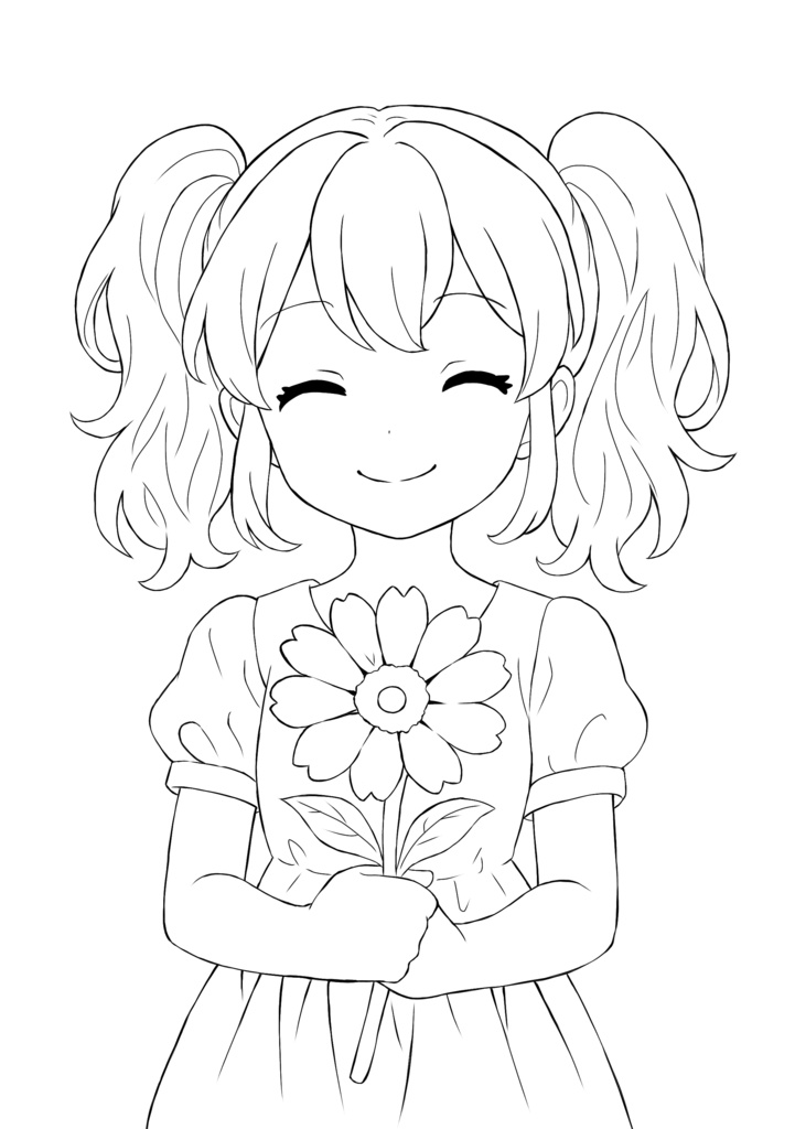 シンプル塗り絵線画セット(4点・DL版)|色塗り練習/女の子/コピック・デジタル