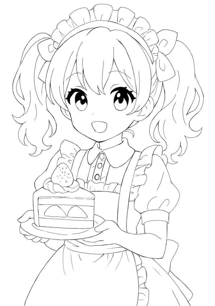 シンプル塗り絵線画セット(4点・DL版)|色塗り練習/女の子/コピック・デジタル