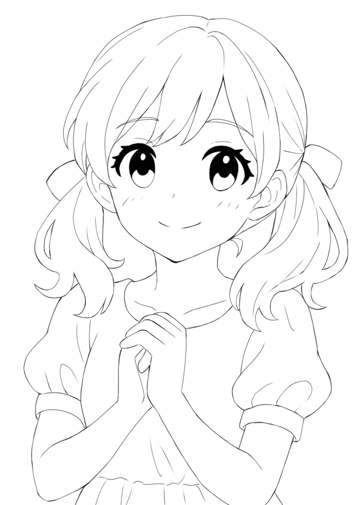 シンプル塗り絵線画セット(4点・DL版)|色塗り練習/女の子/コピック・デジタル