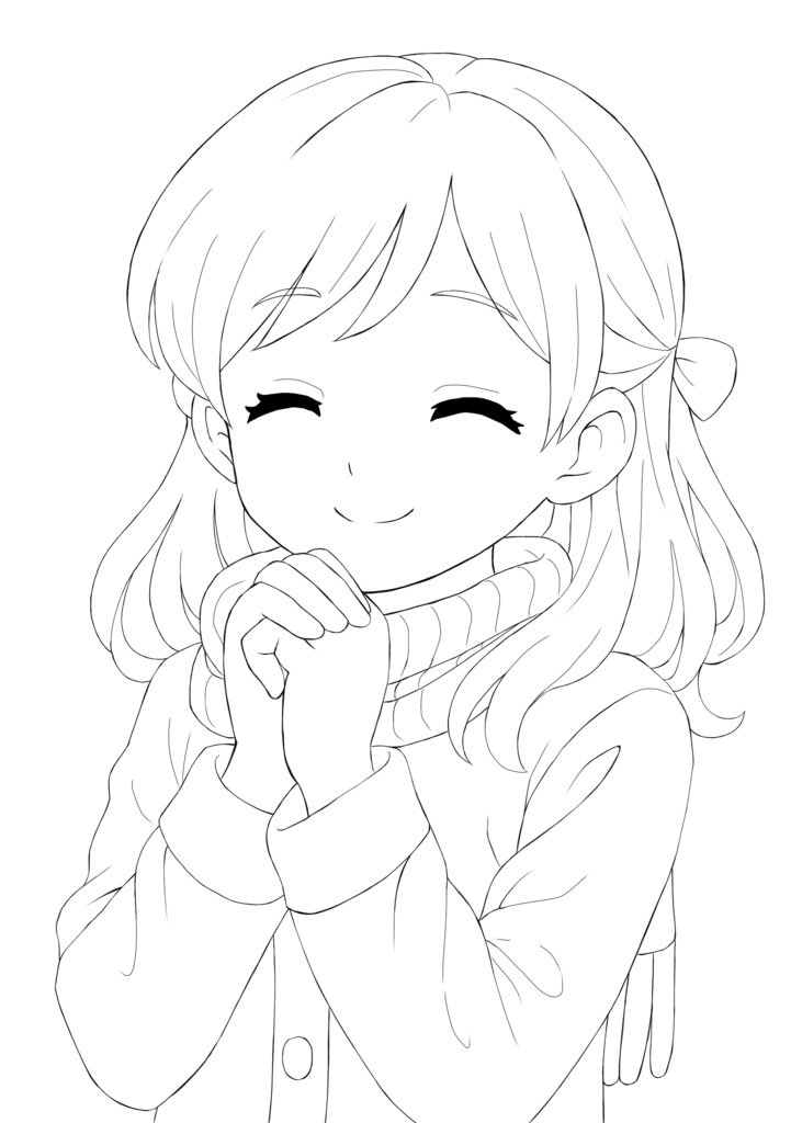 シンプル塗り絵線画セット(4点・DL版)|色塗り練習/女の子/コピック・デジタル