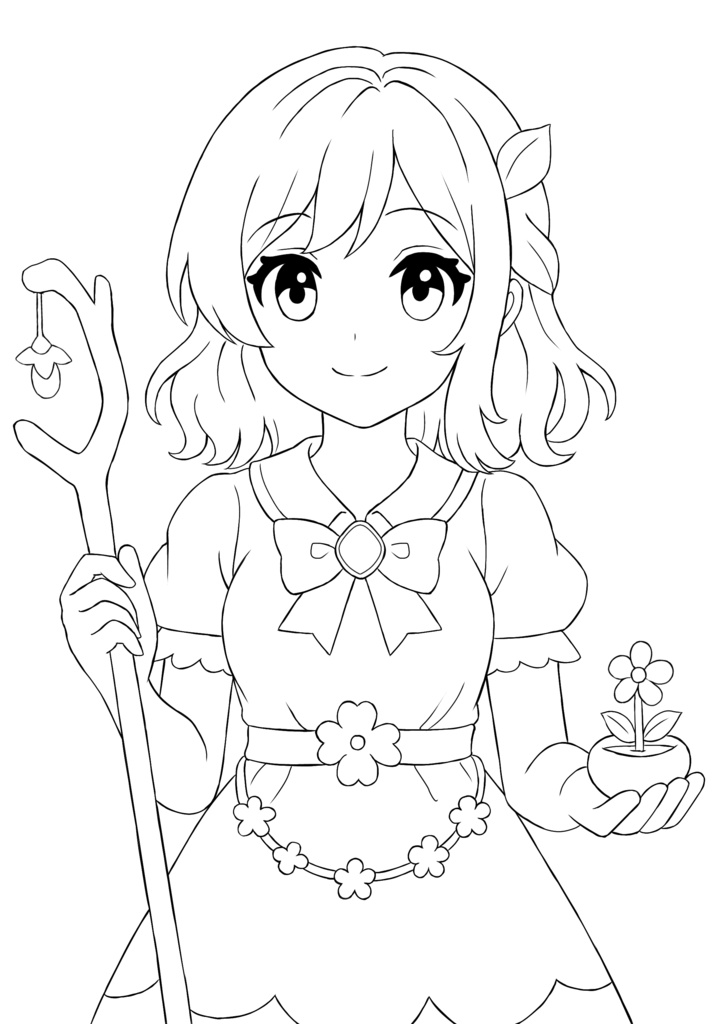 魔法少女 塗り絵線画セット(4点・DL版)|塗り練習向け/女の子/コピック・デジタル対応