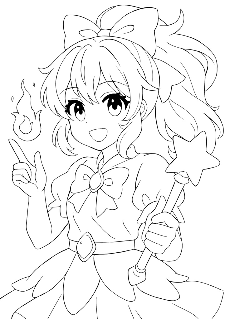 魔法少女 塗り絵線画セット(4点・DL版)|塗り練習向け/女の子/コピック・デジタル対応