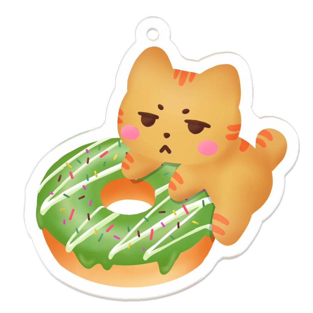 ドーナツねこ アクリルキーホルダー（5cm）｜茶トラねこ