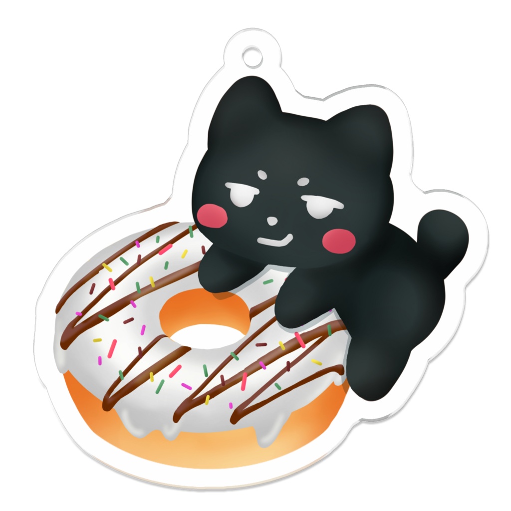 ドーナツねこ アクリルキーホルダー（5cm）｜黒ねこ