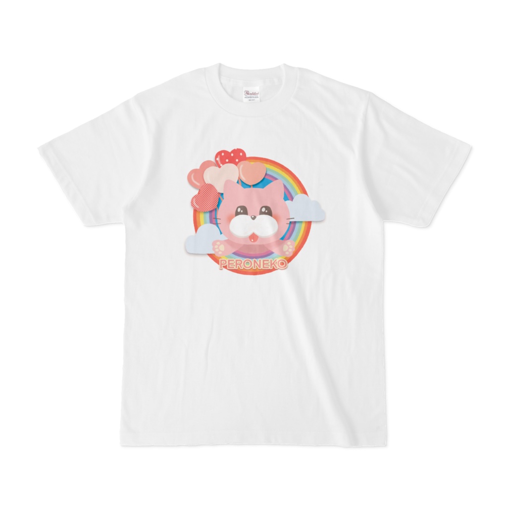 ペロ猫Tシャツ(ハートバルーン&レインボー)
