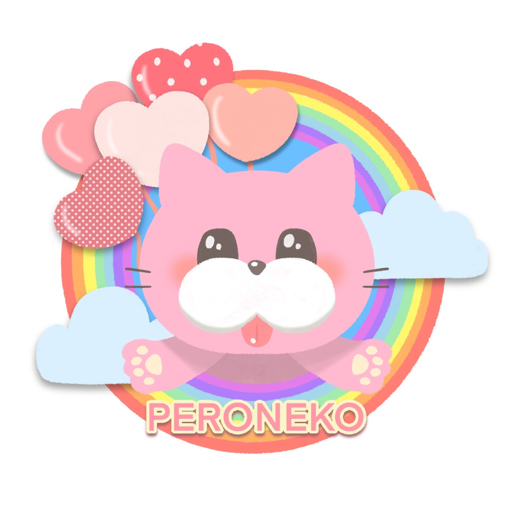 ペロ猫Tシャツ(ハートバルーン&レインボー)