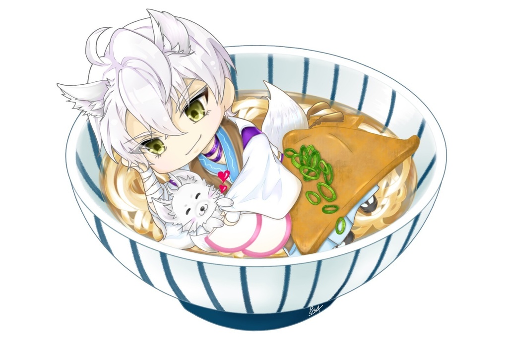 安土のきつねうどんストラップ(光秀さん添い寝缶バッジ付)