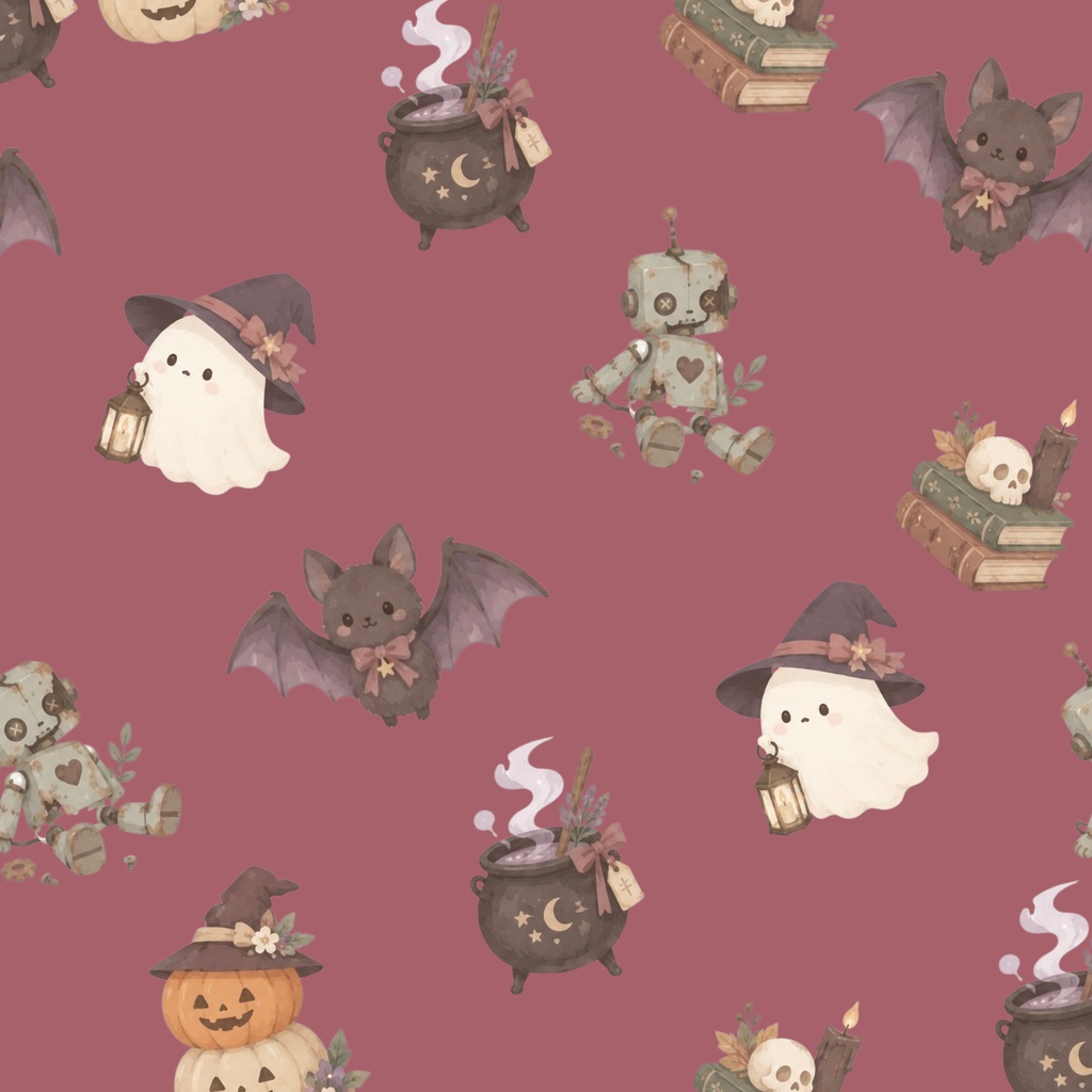 「魔女たちのハロウィンナイト」パターン素材・デジタルペーパー 6種セット|小さな魔法と月夜のデザインペーパー|背景素材・デジタル手帳・壁紙・ラッピング