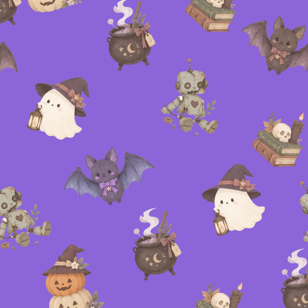 「魔女たちのハロウィンナイト」パターン素材・デジタルペーパー 6種セット|小さな魔法と月夜のデザインペーパー|背景素材・デジタル手帳・壁紙・ラッピング