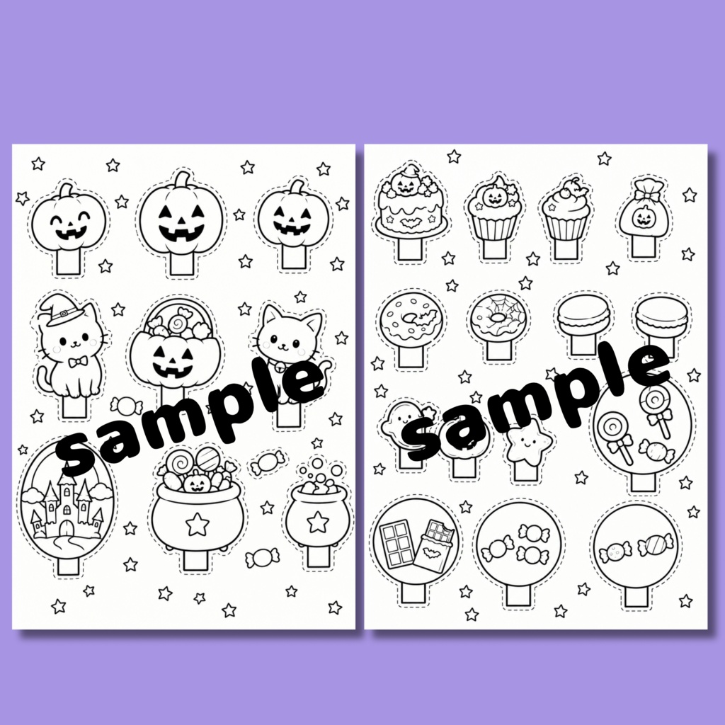 ハロウィンのふしぎな世界|塗り絵&切り取り工作セット・全10ページ【A4 PDF】