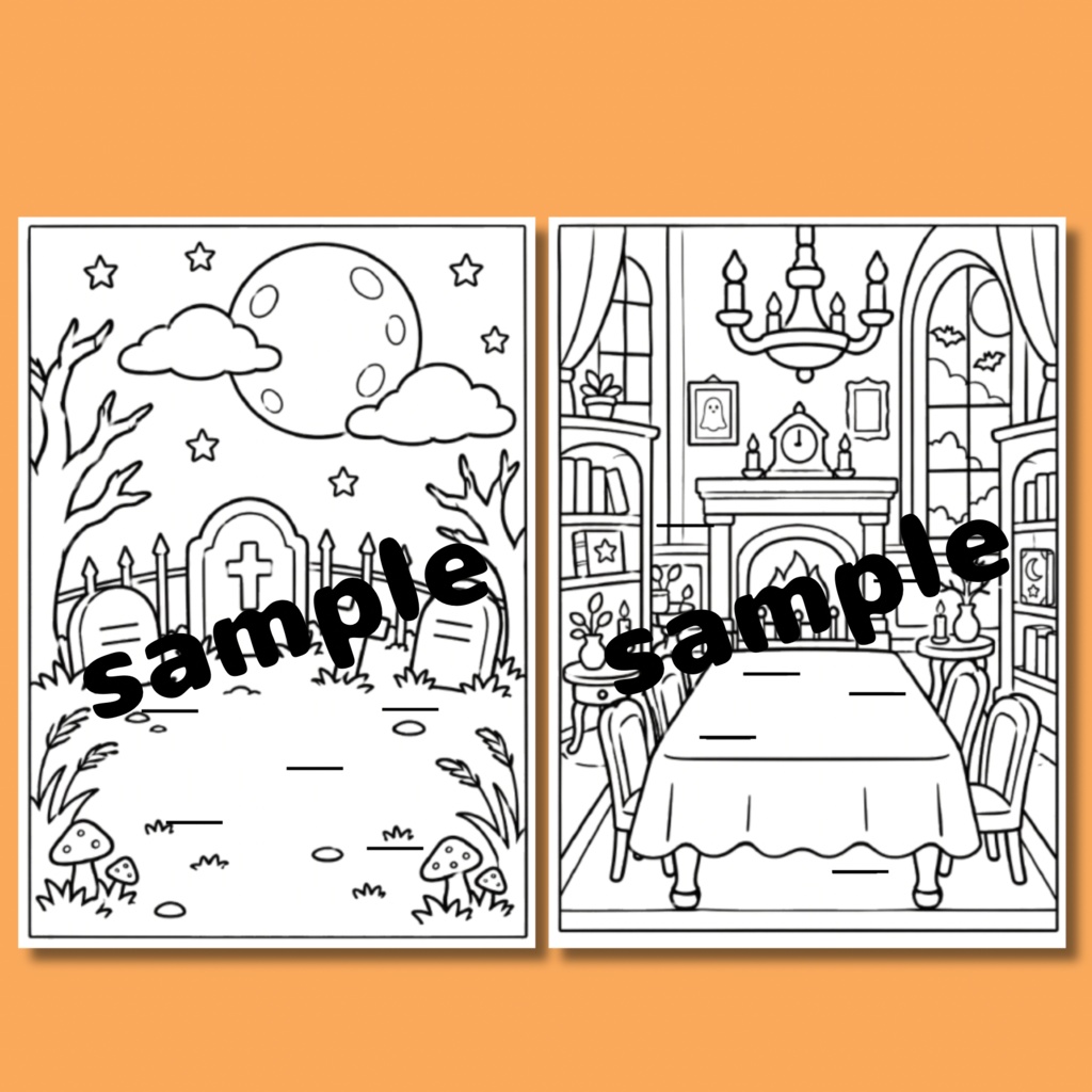 ハロウィンのふしぎな世界|塗り絵&切り取り工作キット・全10ページ分【印刷済み】