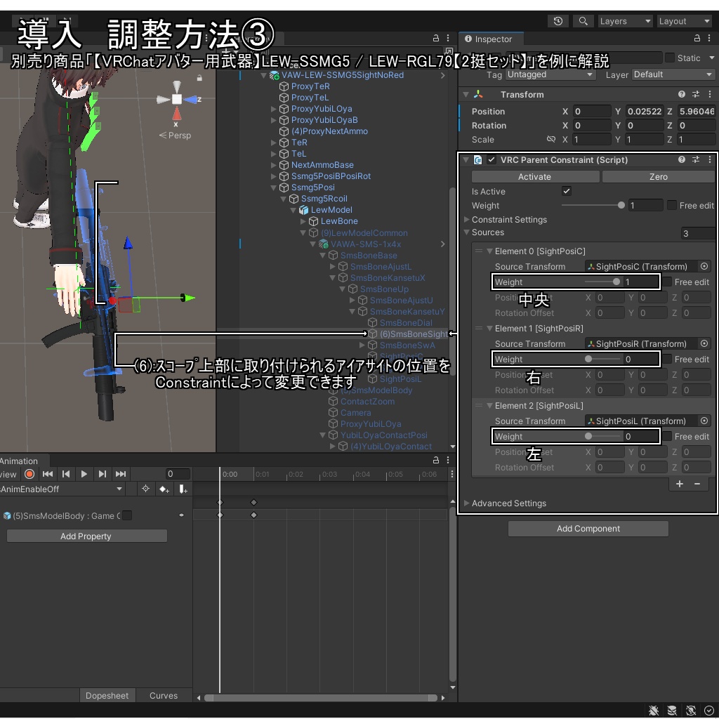 【VRChatアバター銃器アクセサリ】SMS-1x/4x【倍率切り替え式スコープ】
