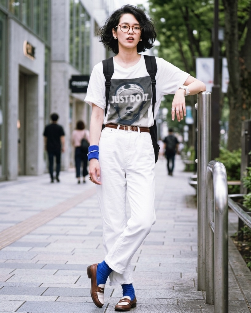 三島由紀夫 "JUST DO IT" ビッグシルエット ホワイト Tシャツ / Yukio Mishima Street Graphic Art Oversized White T-shirts【 by YIKES 】