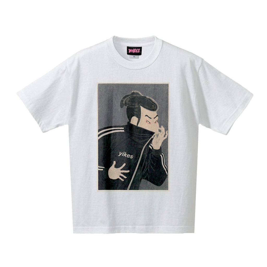 ネオトーキョー絵　写楽 パロディ　ホワイトTシャツ　7.4オンス　オーバーサイズ  / Neo-Tokyo Art / Sharaku Parody White T-Shirt (7.4 oz, Oversized)