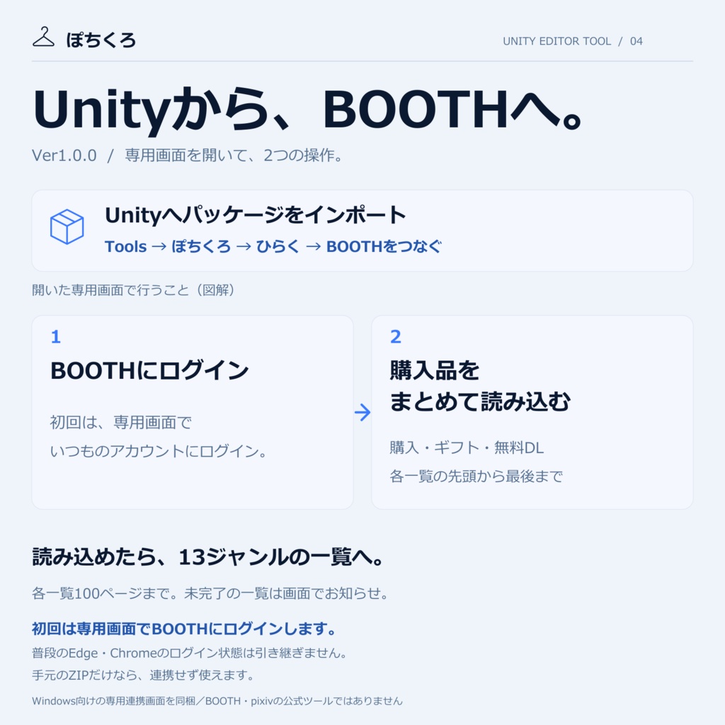 【Unity】ぽちくろ|ポチったもののクローゼット【BOOTH購入品整理ツール】