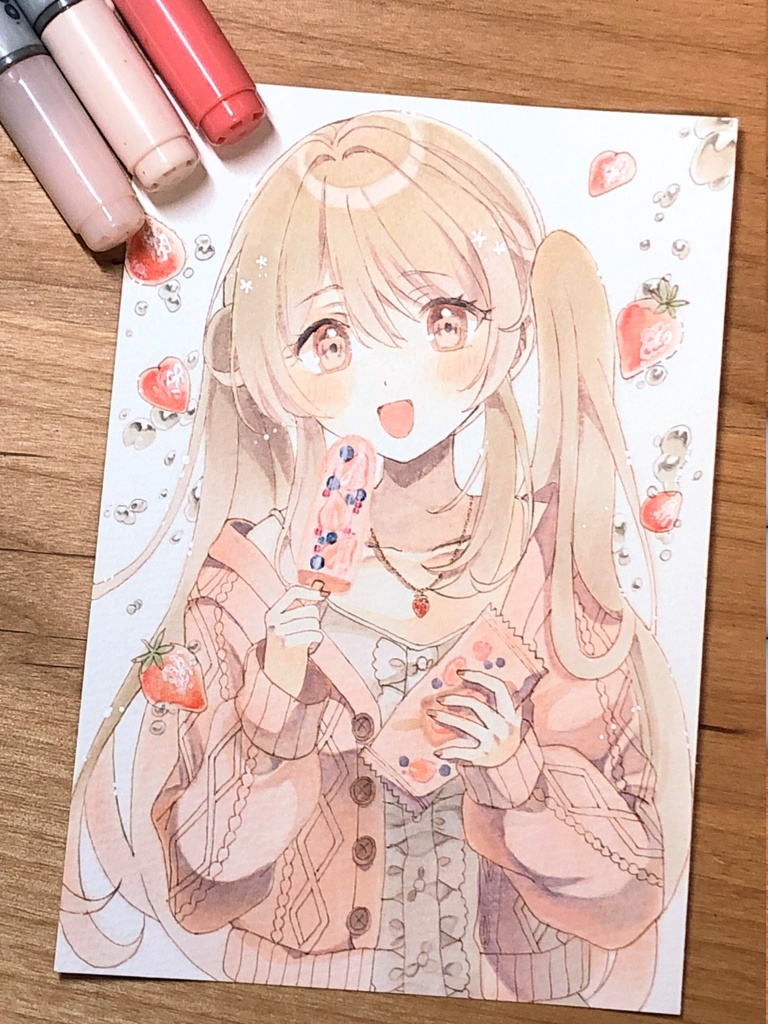 strawberry♡Yamato Nadeshiko♡ 手描きイラスト 原画 - イラスト