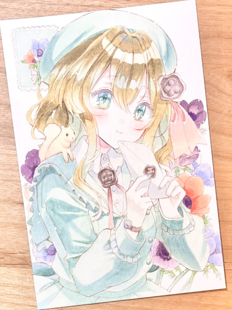 手描きイラスト　綴ちゃんとリス