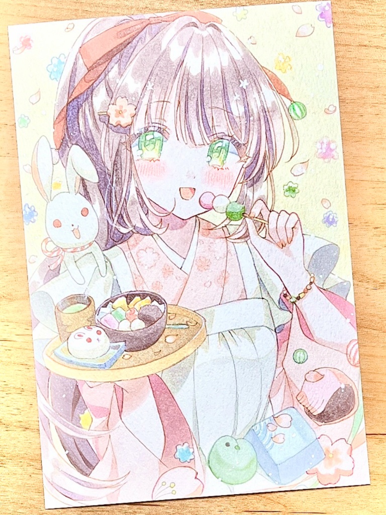 手描きイラスト　桜菓子 兎和