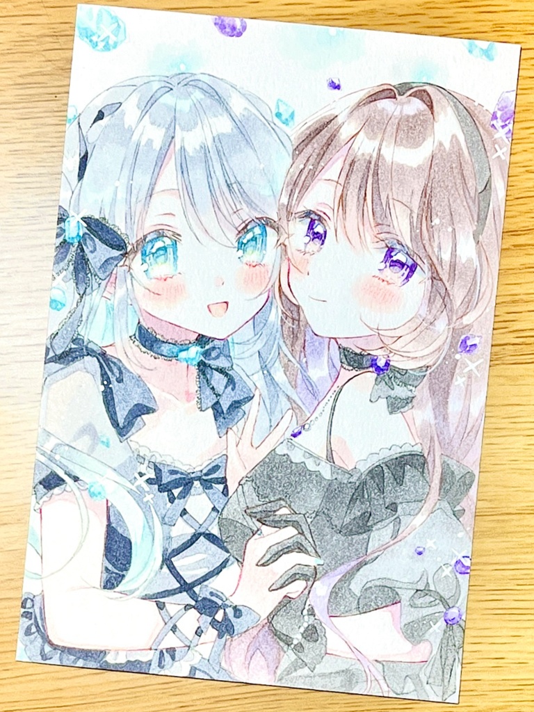 手描きイラスト　アクアマリンとアメジスト