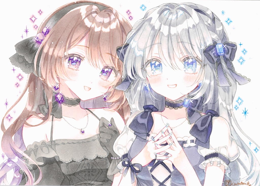 手描きイラスト アクアマリンとアメジスト
