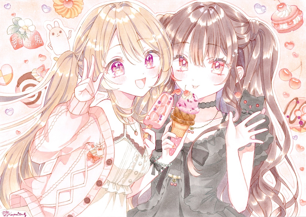 手描きイラスト　あいすとちえり