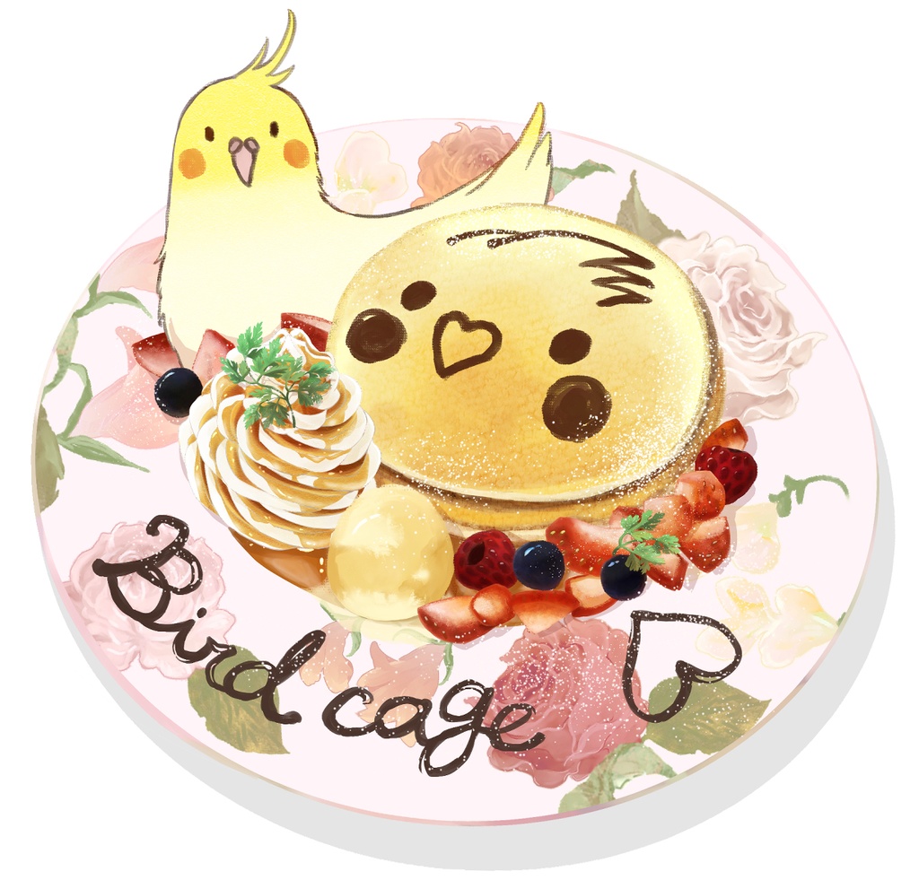 クッション《インコとパンケーキ》