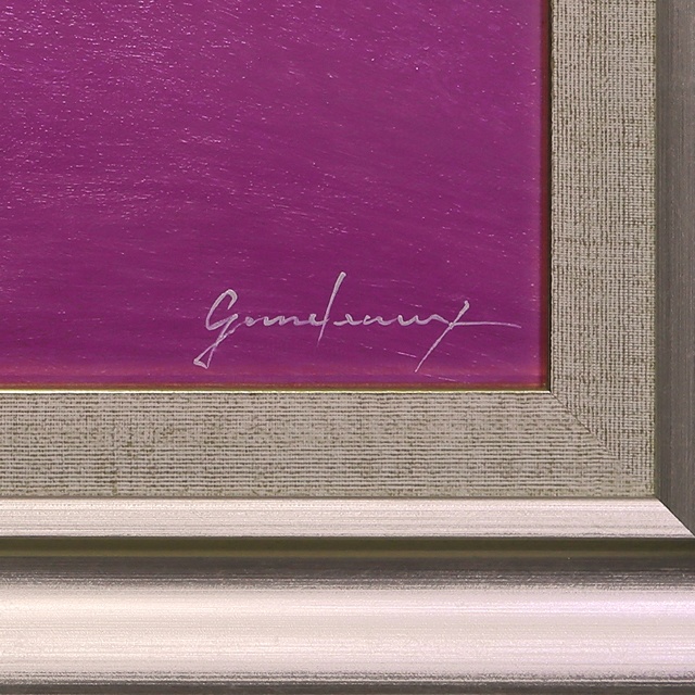 肉筆油絵●河口湖からのラベンダー富士●がんどうあつし直筆絵画額縁付富士山風水開運