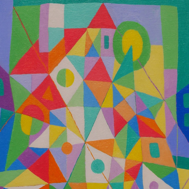 超希少◇がんどうあつし1998肉筆絵画過去の実験作品『風景(キュビズムの研究)』