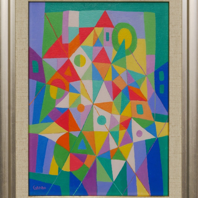 超希少◇がんどうあつし1998肉筆絵画過去の実験作品『風景(キュビズムの研究)』