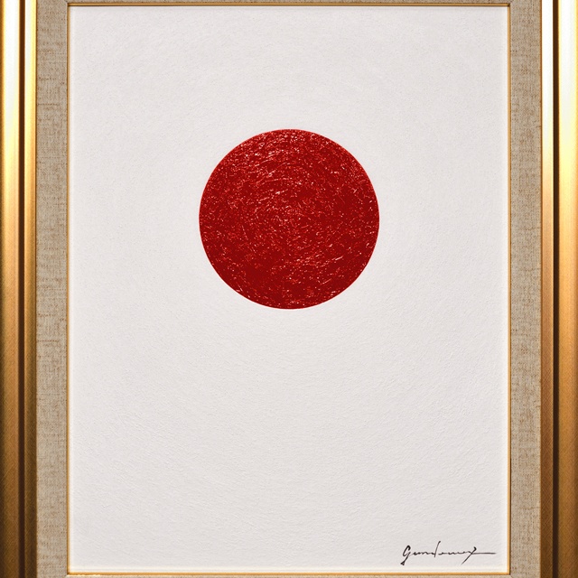 F6号額縁付タテ54.5cm●『太陽』がんどうあつし油絵直筆肉筆絵画日の丸日本