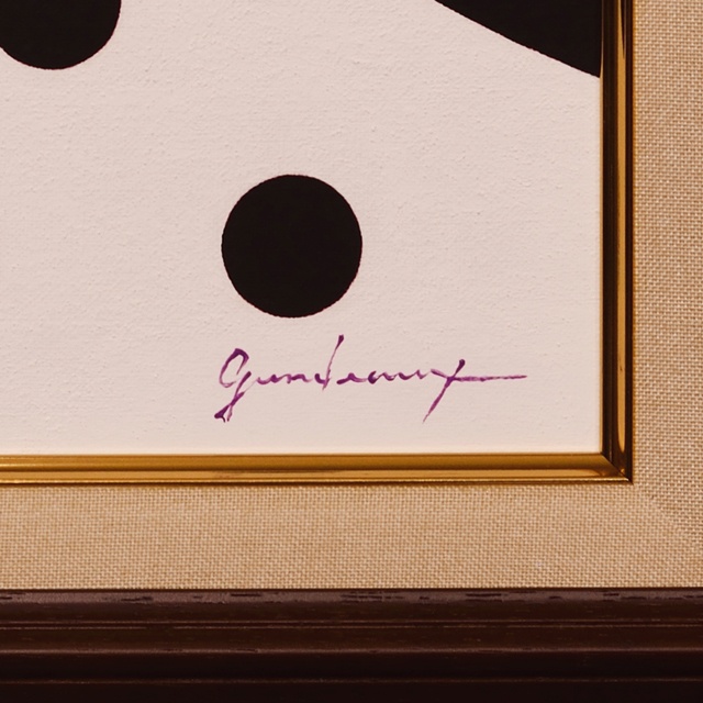 ●【雪のドット&白富士】○がんどうあつし肉筆絵画アクリルF4ブラウン額付冬富士山