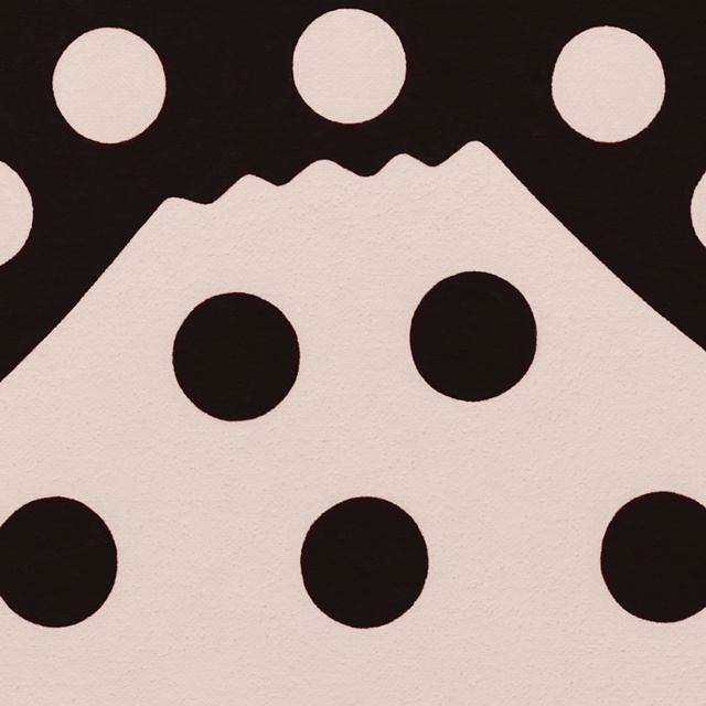 ●【雪のドット&白富士】○がんどうあつし肉筆絵画アクリルF4ブラウン額付冬富士山