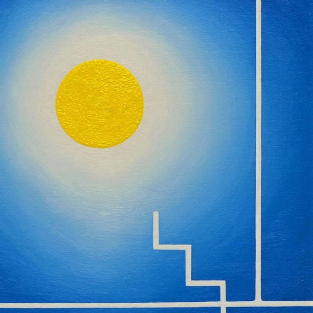 ●『青の部屋』●がんどうあつし絵画油絵F4号額縁付肉筆直筆寒色ブルー沈静化集中力