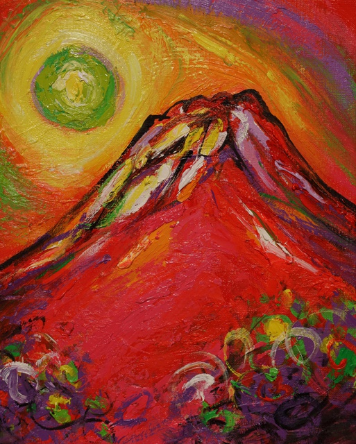 作者直接○『朱色に染まる富士山』○がんどうあつし絵画油絵F6号額縁付 ...