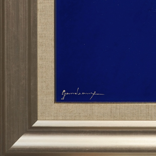 肉筆油絵◆『青のやまなみ』◆がんどうあつし真作直筆絵画F8号シルバー額付