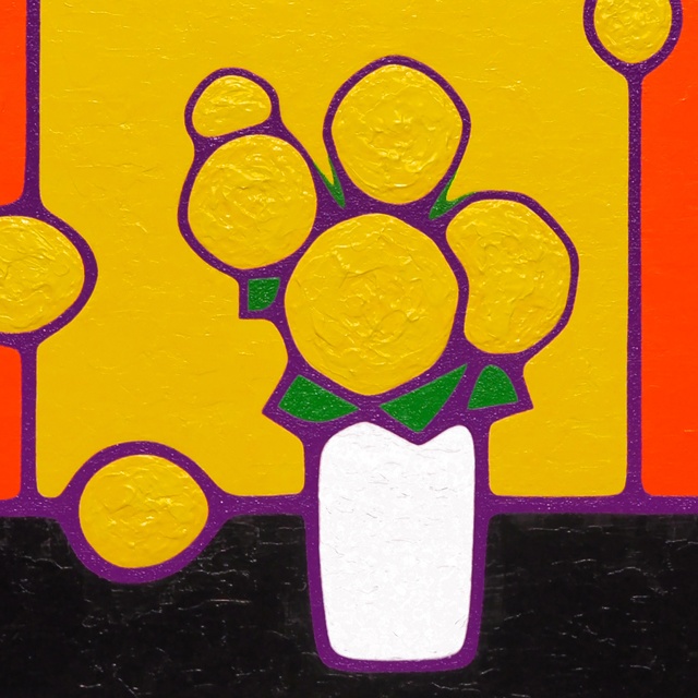 新絵具U35使用●厚塗り『黄色い花』●がんどうあつし肉筆絵画F6UVアクリル額付