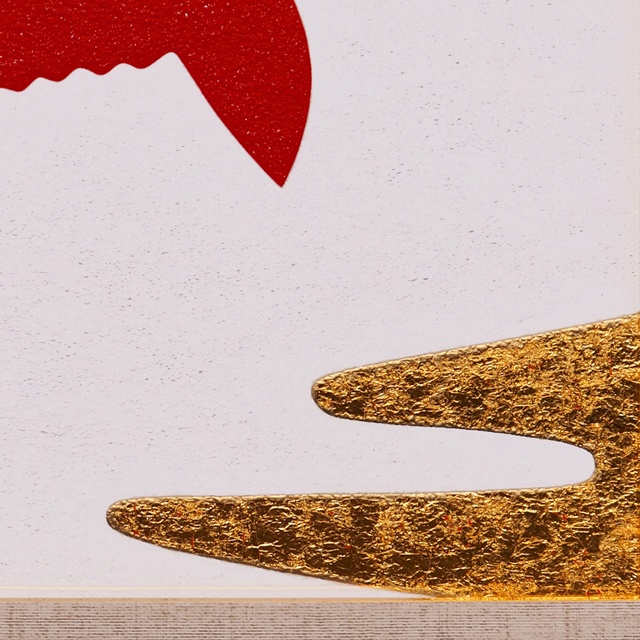 日本画風油絵●金沢産24K純金箔使用『金雲太陽と富士山』●がんどうあつし絵画額付