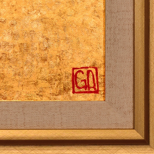 ●『太陽と金の富士図』▲がんどうあつし絵画●石川県産金箔三号色(純金95.79%)REMBRANDT油絵・リキテックスPRIME白