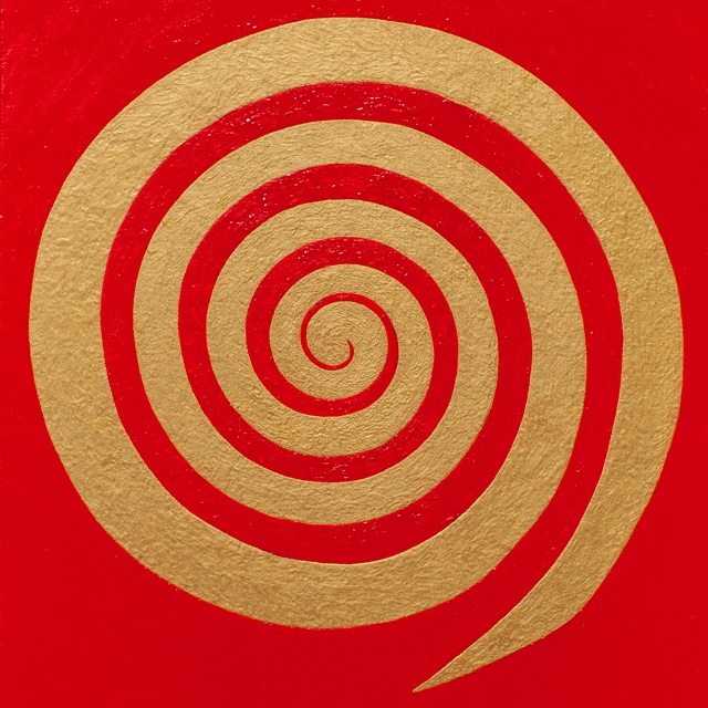 油絵原画●『金の渦巻き』がんどうあつし絵画F4キャンバス作品明るい元気エネルギー